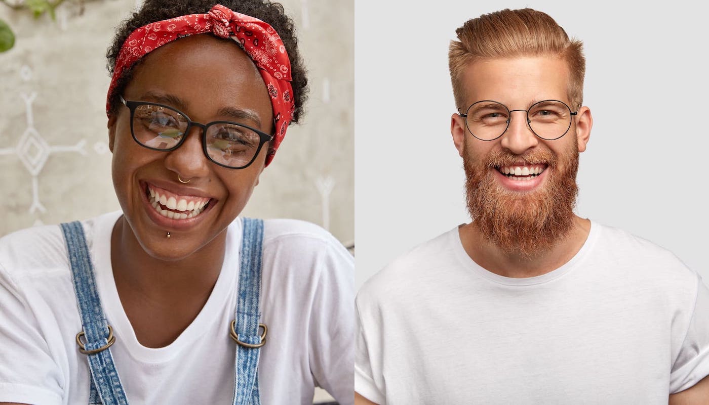 Woman and man smiling