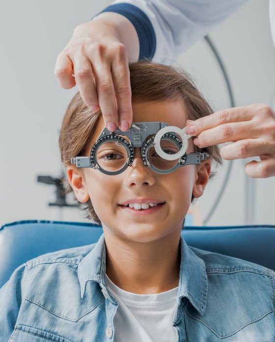 A kid during an eye exam