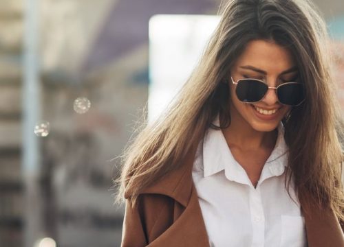 Fashionable woman wearing sunglasses after a sunglass consultation
